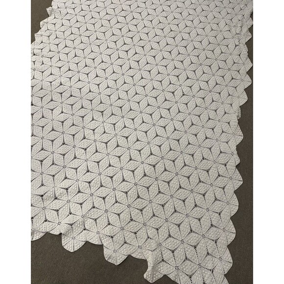 Vintage Crochet Coverlet Bedspread Star Popcorn Pinwheel Ecru Handmade Boho - Picture 6 of 8